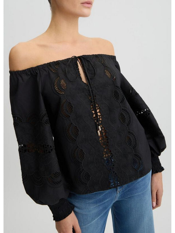 Bluse Donna Liu Jo - Blusa in cotone con ricami - Nero