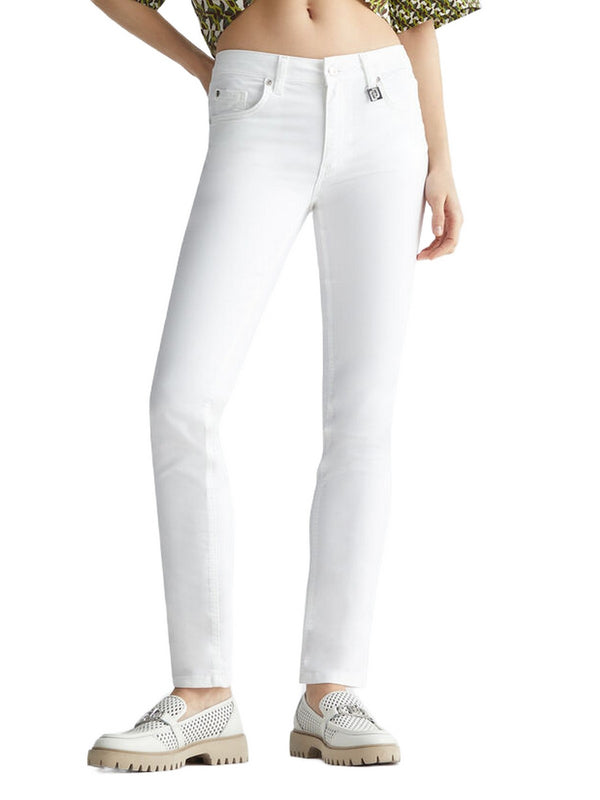 Pantaloni Donna Liu Jo - Pantaloni slim fit con charm LJ - Bianco