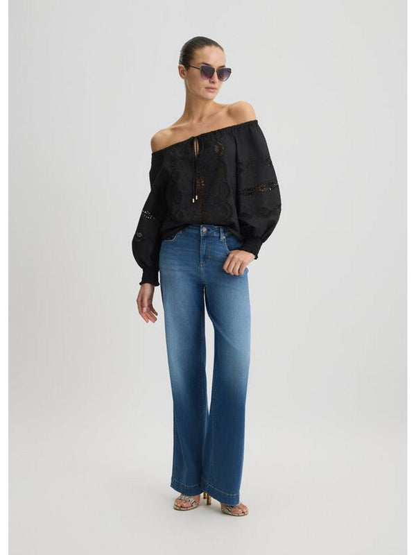 Bluse Donna Liu Jo - Blusa in cotone con ricami - Nero