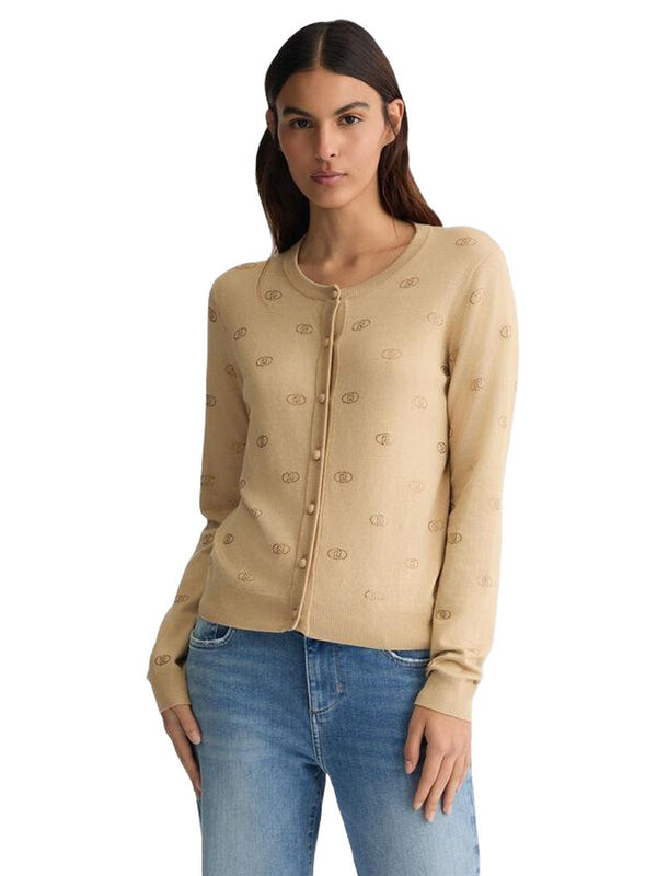 Cardigan Donna Liu Jo - Cardigan con logo e strass - Beige
