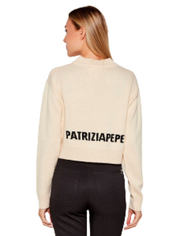 Maglie Donna Patrizia Pepe - Maglia ultra fine in lana con scollo a barca - Panna