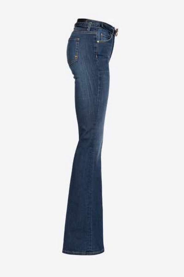 Jeans Donna Pinko - Jeans A Zampa In Denim Stretch - Blu