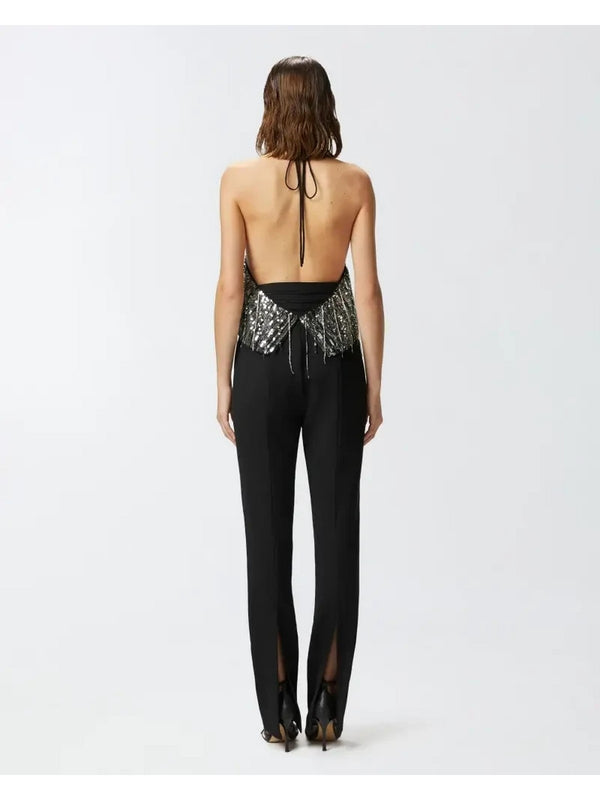 Canotte e top Donna Pinko - Top corto in paillettes con schiena scoperta - Argento
