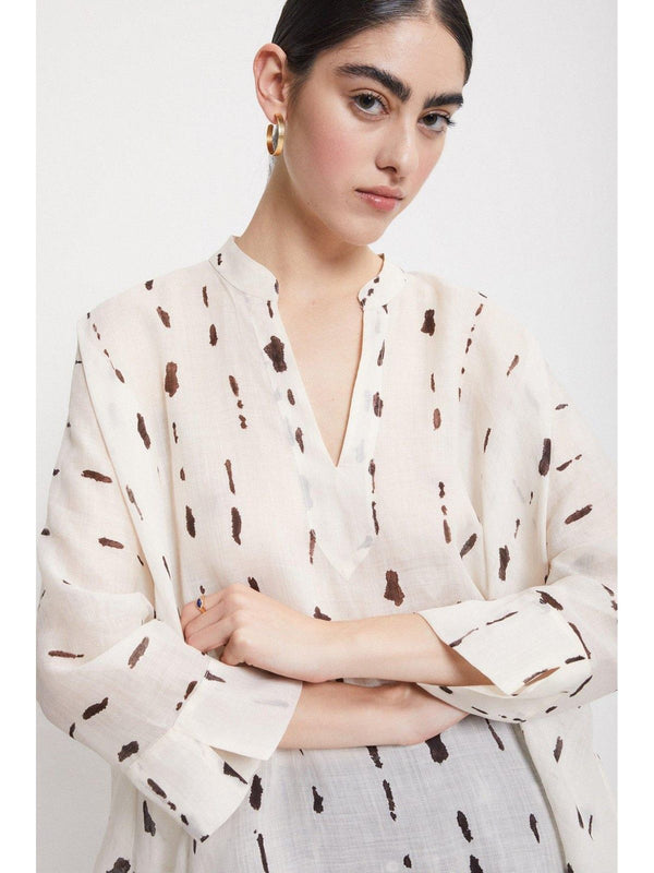 Camicie Donna ottod'Ame - Camicia stampata con volant - Panna
