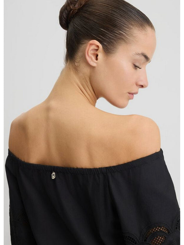 Bluse Donna Liu Jo - Blusa in cotone con ricami - Nero