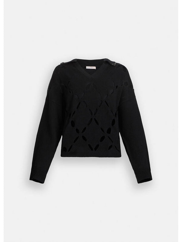 Maglie Donna Liu Jo - Maglia 100% lana con ricami gioiello - Nero