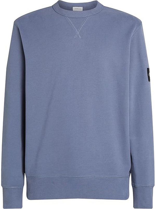 Felpe senza cappuccio Uomo Calvin Klein - Felpa in spugna di cotone con badge - Grigio