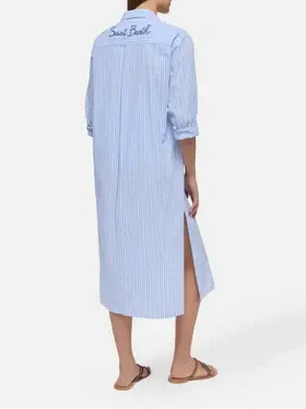 Copricostume e parei Donna Mc2 Saint Barth - Abito maxi in cotone con stampa a righe Adeline - Azzurro