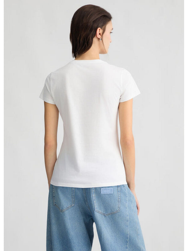 T-shirt Donna Liu Jo - T-shirt con stampa e strass - Bianco