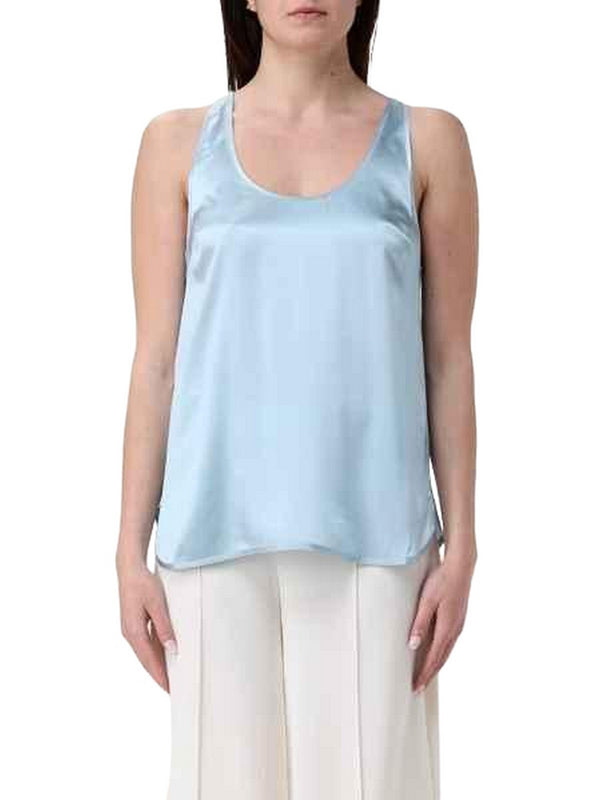 Canotte e top Donna Pinko - Canotta in satin di seta stretch - Azzurro