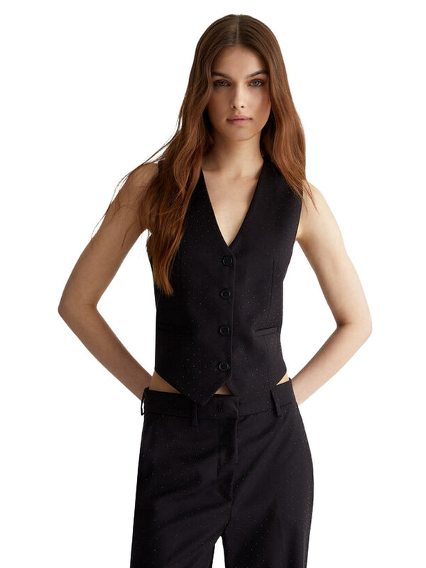 Gilet Donna Liu Jo - Gilet in twill con applicazioni - Nero