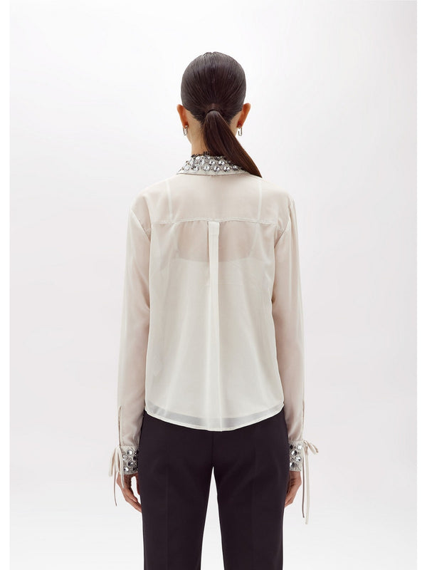 Camicie Donna Blugirl - Camicia In Georgette Con Ricami - Bianco