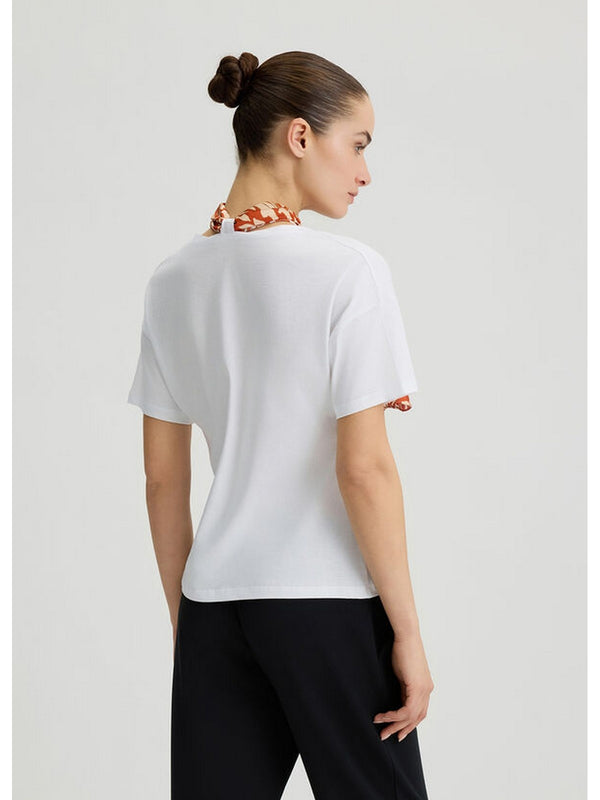 T-shirt Donna Liu Jo - T-shirt Donna con foulard fantasia - Bianco