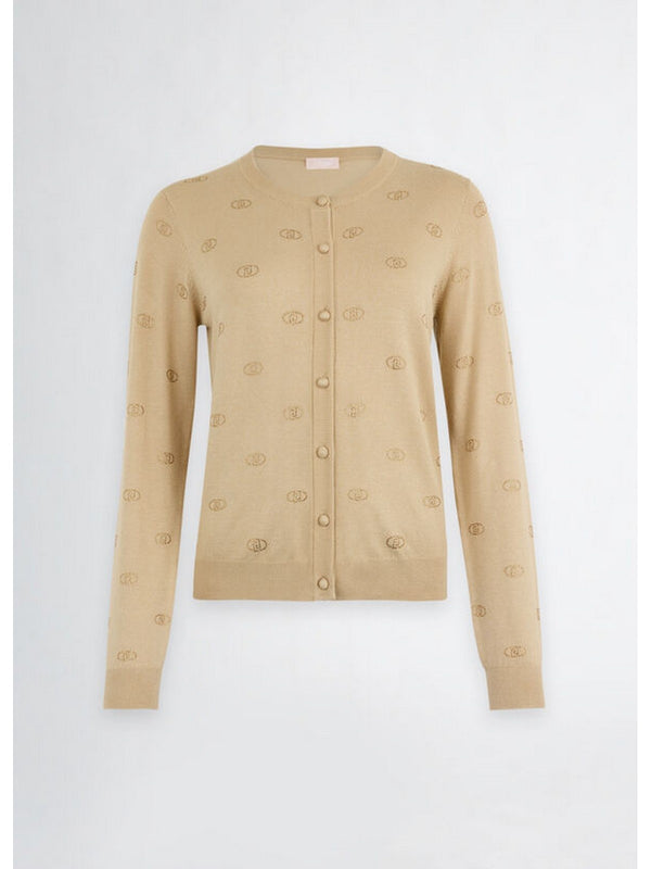 Cardigan Donna Liu Jo - Cardigan con logo e strass - Beige