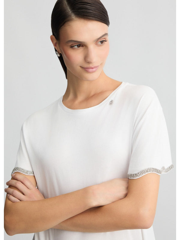 T-shirt Donna Liu Jo - T-shirt in cotone con strass - Bianco