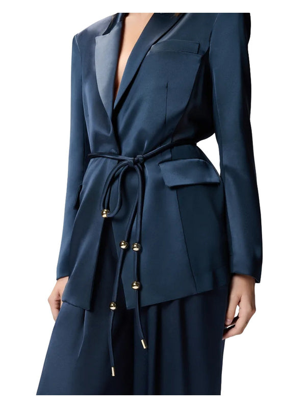 Giacche Donna Pinko - Blazer in satin lucido con cintura e boule - Verde