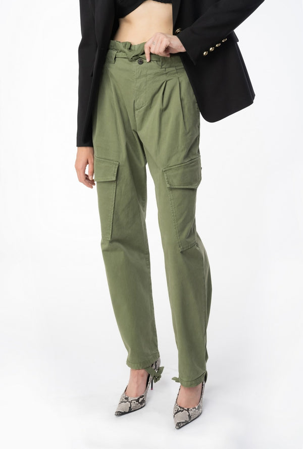 Pantaloni Donna Pinko - Pantaloni Cargo In Raso Stretch - Verde militare