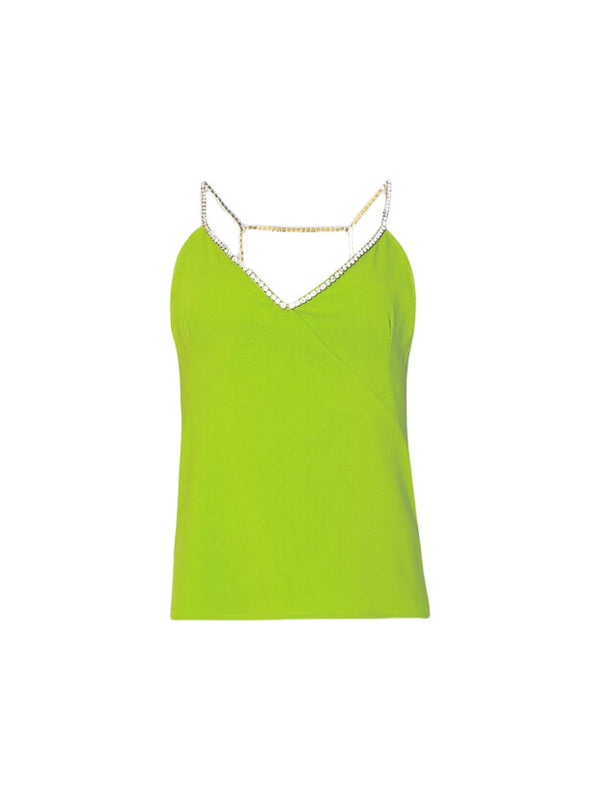 Canotte e top Donna Liu Jo - Top in raso con spalline gioiello - Verde