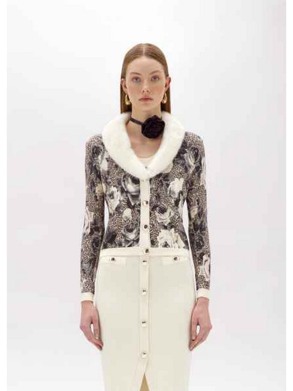 Cardigan Donna Blugirl - Cardigan Stampato Con Collo In Faux Fur - Multicolore