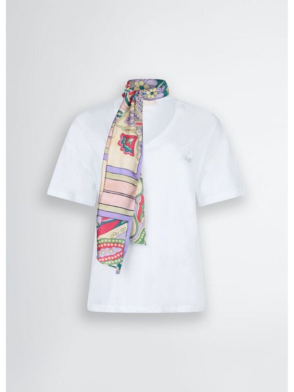 T-shirt Donna Liu Jo - T-shirt Donna con foulard fantasia - Bianco