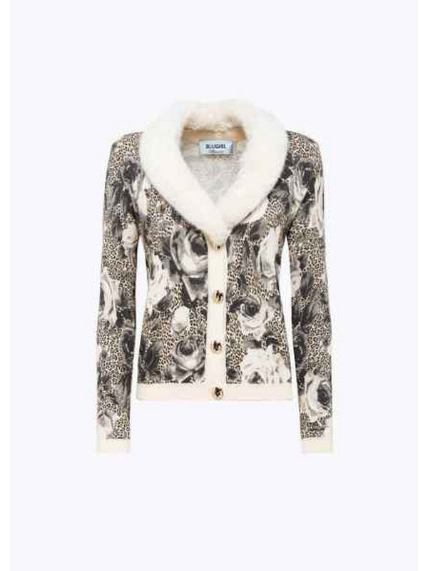 Cardigan Donna Blugirl - Cardigan Stampato Con Collo In Faux Fur - Multicolore