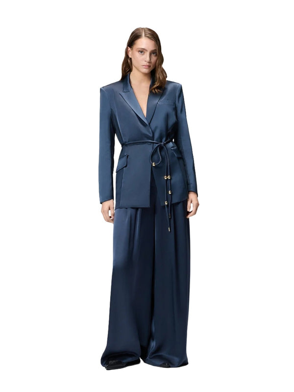 Giacche Donna Pinko - Blazer in satin lucido con cintura e boule - Verde