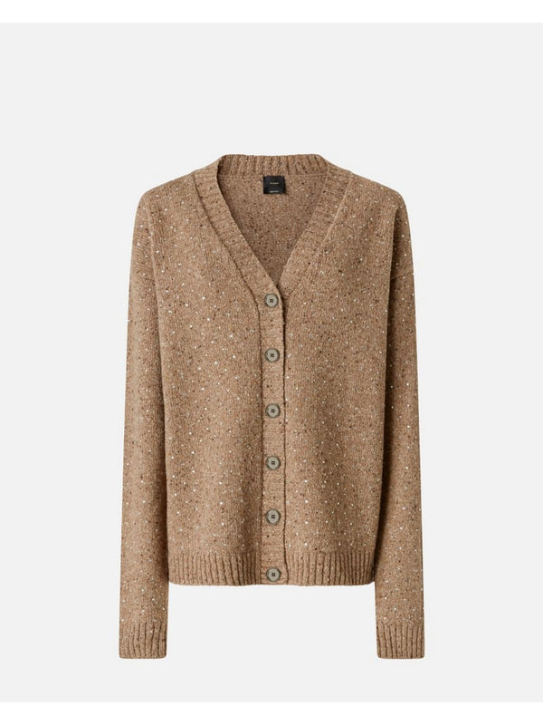 Cardigan Donna Pinko - Cardigan in tessuto bouclé con strass - Beige