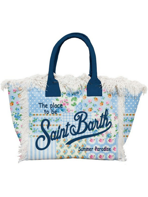 Borse a mano Donna Mc2 Saint Barth - Borsa Colette in canvas con stampa SHABBY PATCH - Azzurro