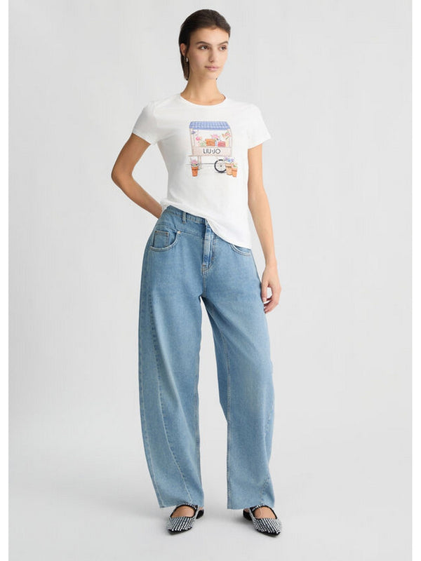 T-shirt Donna Liu Jo - T-shirt con stampa e strass - Bianco