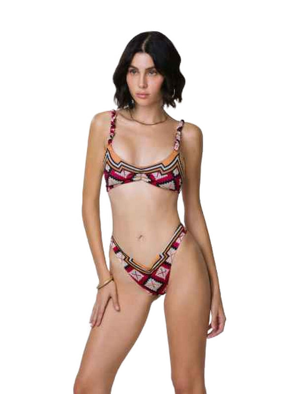 Coordinati Donna Me Fui - Bikini Top E Slip Americano Fiso Guarda Pampa - Rosso