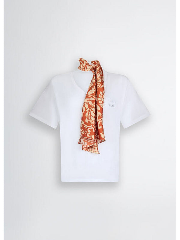 T-shirt Donna Liu Jo - T-shirt Donna con foulard fantasia - Bianco