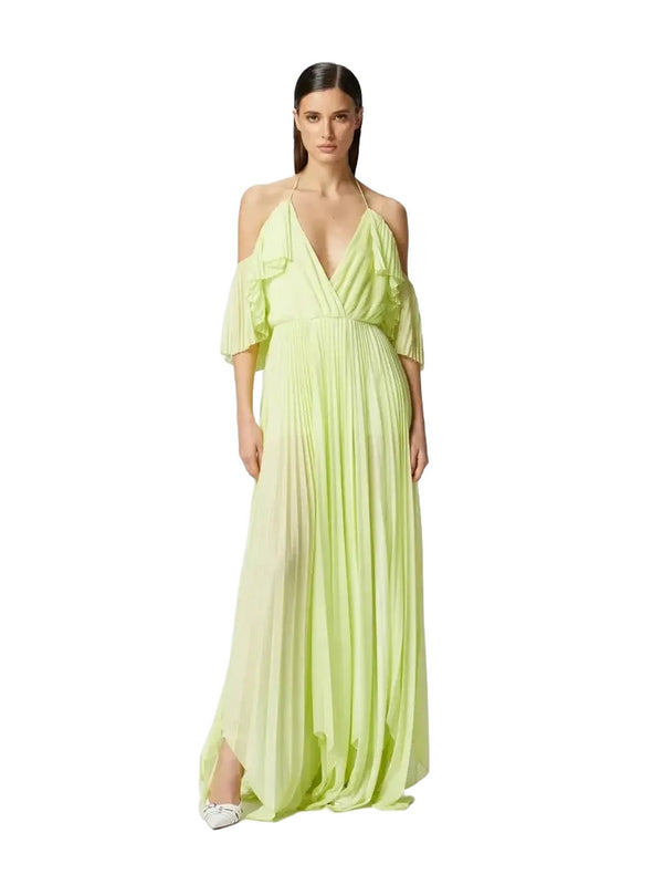 Vestiti da sera e cerimonia Donna Pinko - Abito lungo da cerimonia in leggero jersey plissè - Verde