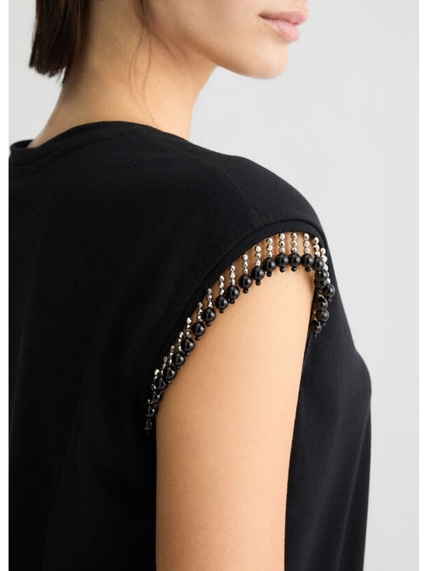 T-shirt Donna Liu Jo - T-shirt in jersey con perline - Nero