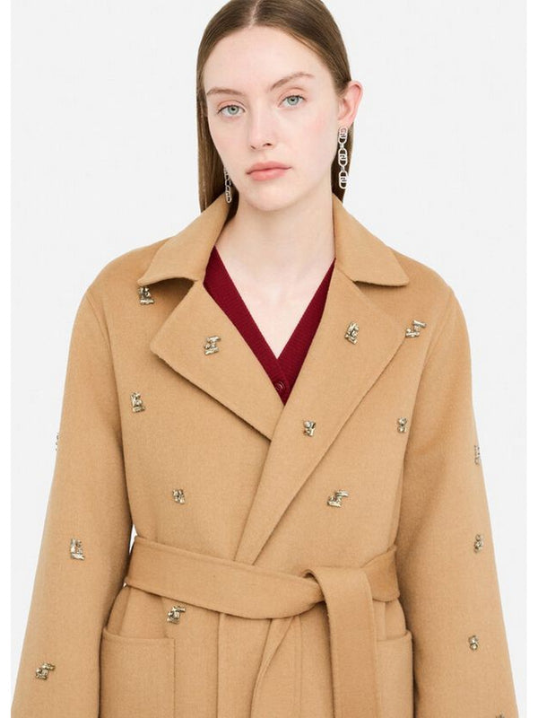 Cappotti Donna Liu Jo - Cappotto in lana con ricami gioiello - Beige