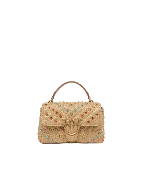 Borse a mano Donna Pinko - Lady Love Bag Puff in rafia cristalli colorati - Beige