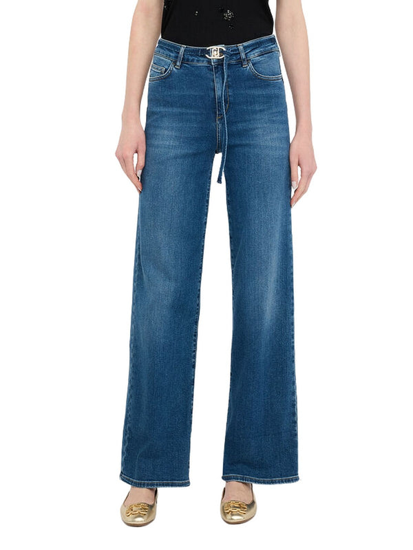 Jeans Donna Liu Jo - Jeans flare cropped con cintura - Denim