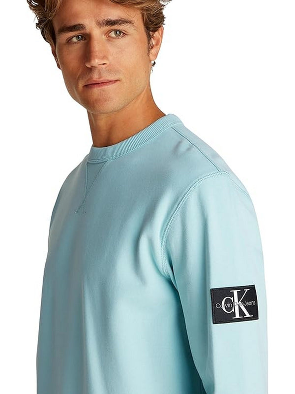 Felpe senza cappuccio Uomo Calvin Klein - Felpa in spugna di cotone con badge - Verde