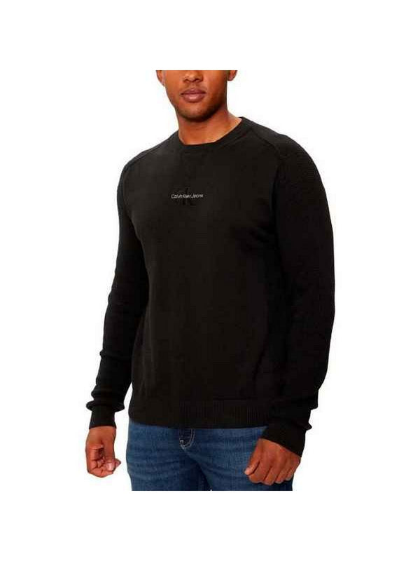 Maglie Uomo Calvin Klein - Maglione Girocollo Logo Con Inserti Nido D'ape - Nero