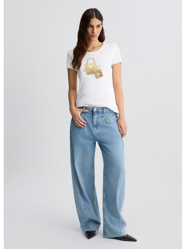 T-shirt Donna Liu Jo - T-shirt con stampa e strass - Bianco
