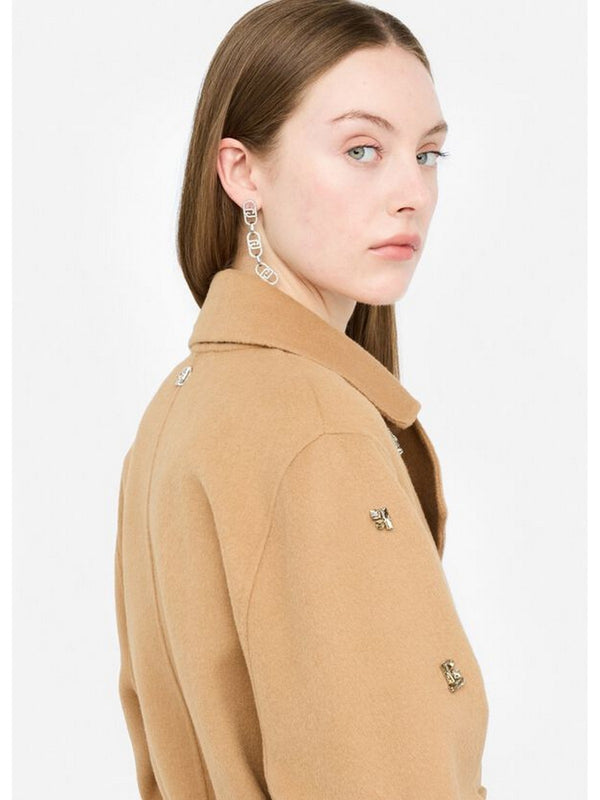 Cappotti Donna Liu Jo - Cappotto in lana con ricami gioiello - Beige