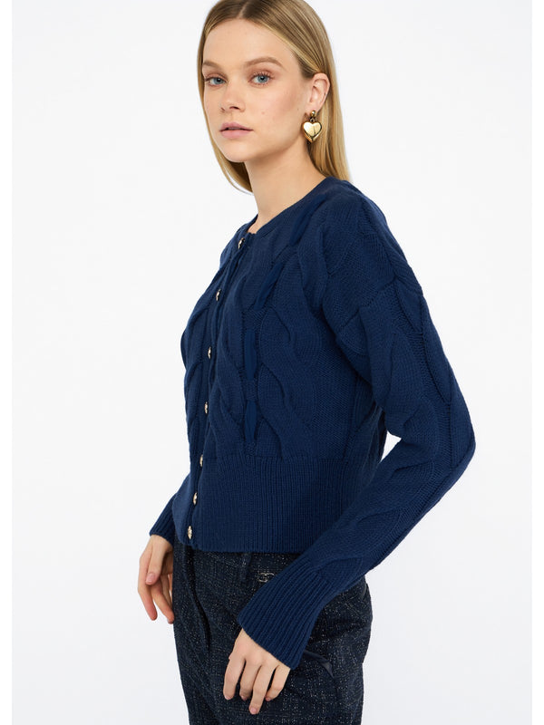 Cardigan Donna Liu Jo - Cardigan in lana a trecce - Blu