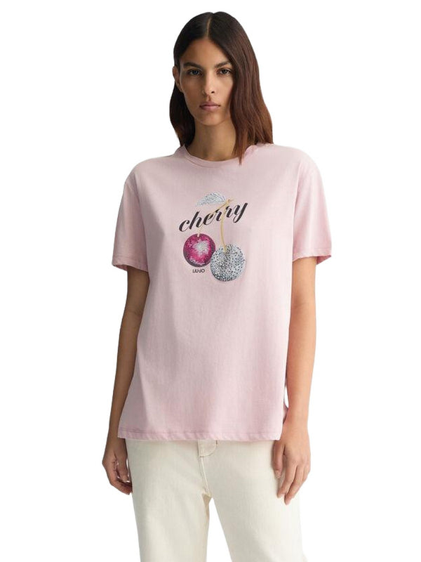 T-shirt Donna Liu Jo - T-shirt con stampa e strass - Rosa