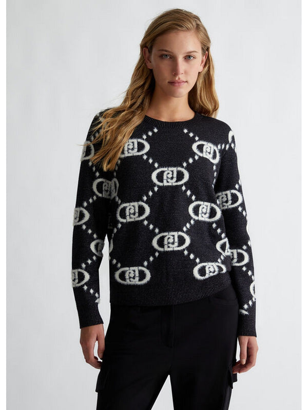 Maglie Donna Liu Jo - Maglia monogram nera jacquard - Nero
