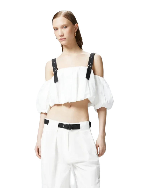 Canotte e top Donna Pinko - Top corto a palloncino con spalle scoperte - Bianco