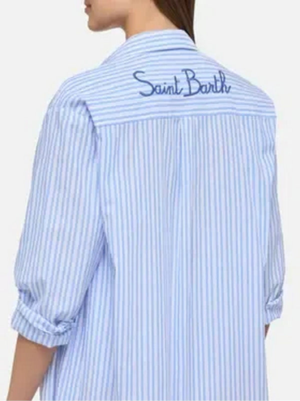 Copricostume e parei Donna Mc2 Saint Barth - Abito maxi in cotone con stampa a righe Adeline - Azzurro