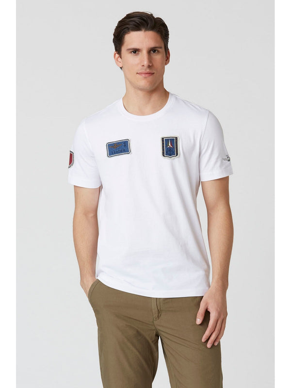 T-shirt Uomo Aeronautica Militare - T-shirt Frecce Tricolori con patch denim - Bianco