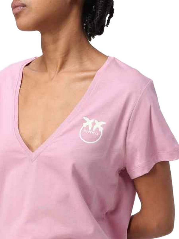 T-shirt Donna Pinko - T-Shirt Turbato Jersey Old Wash Logo - Rosa