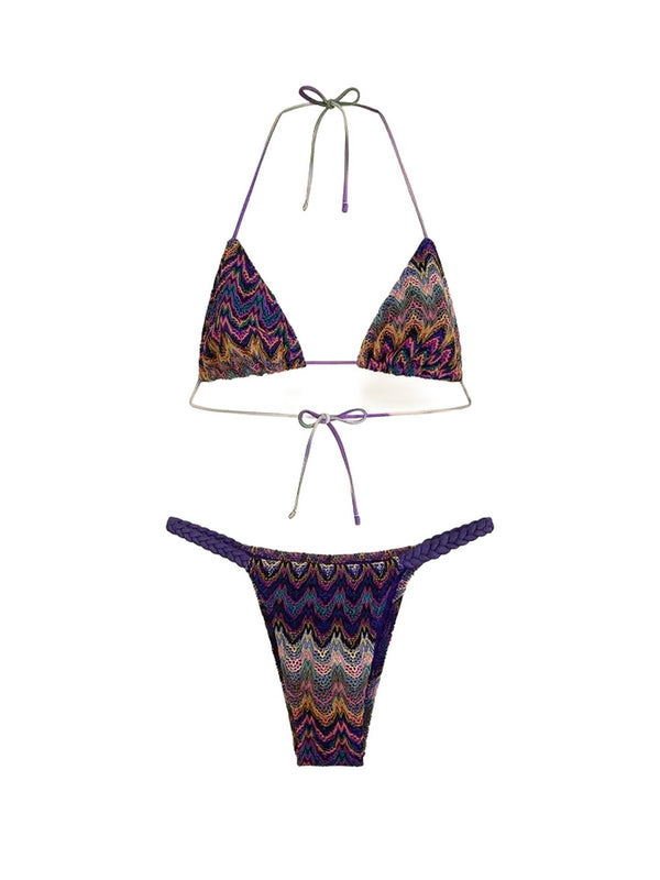 Coordinati Donna Me Fui - Bikini Triangolo con Slip Fisso Fantasia - Viola