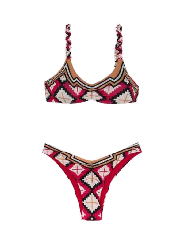 Coordinati Donna Me Fui - Bikini Top E Slip Americano Fiso Guarda Pampa - Rosso