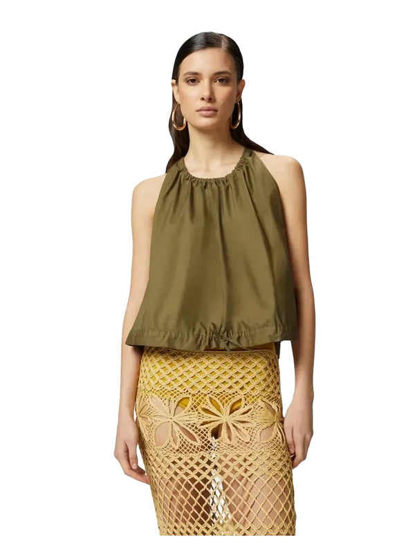 Canotte e top Donna Pinko - Top ampio senza maniche in popeline - Verde